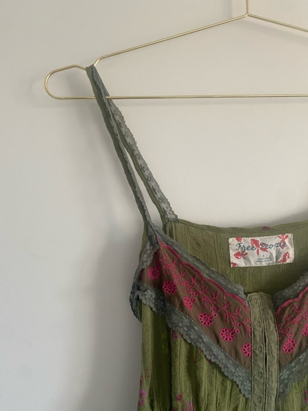 Free People | Floral Cotton Slip Dress | Lace Trim | Size 8 - Picture 4 of 10